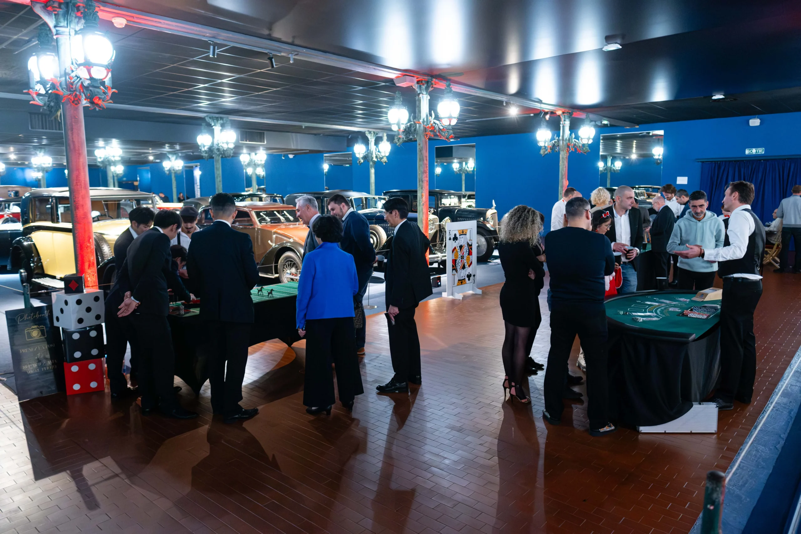 Corporate casino night Montreal staging gaming tables lights of the Quartier des spectacles · INNOV'events