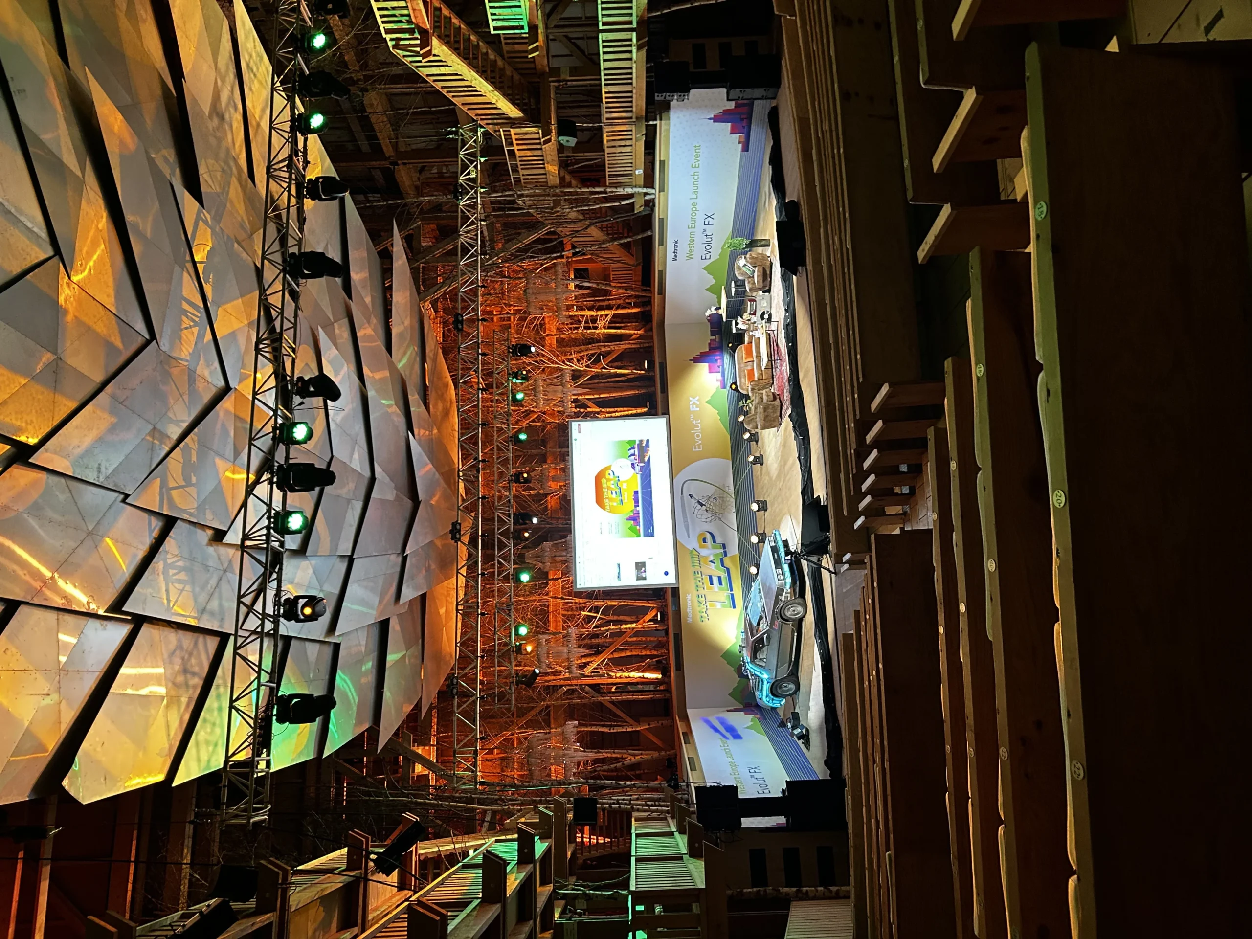 Product launch Laval indoor reveal stage with dynamic lighting · INNOV'events